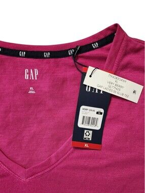 GAP NWT XL Pink Spring Classic Short Sleeve Slub V Neck Top Extra Large